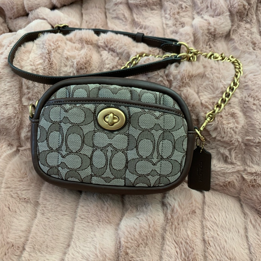 Coach Small Camera Bag In Signature Jacquard With Quilting